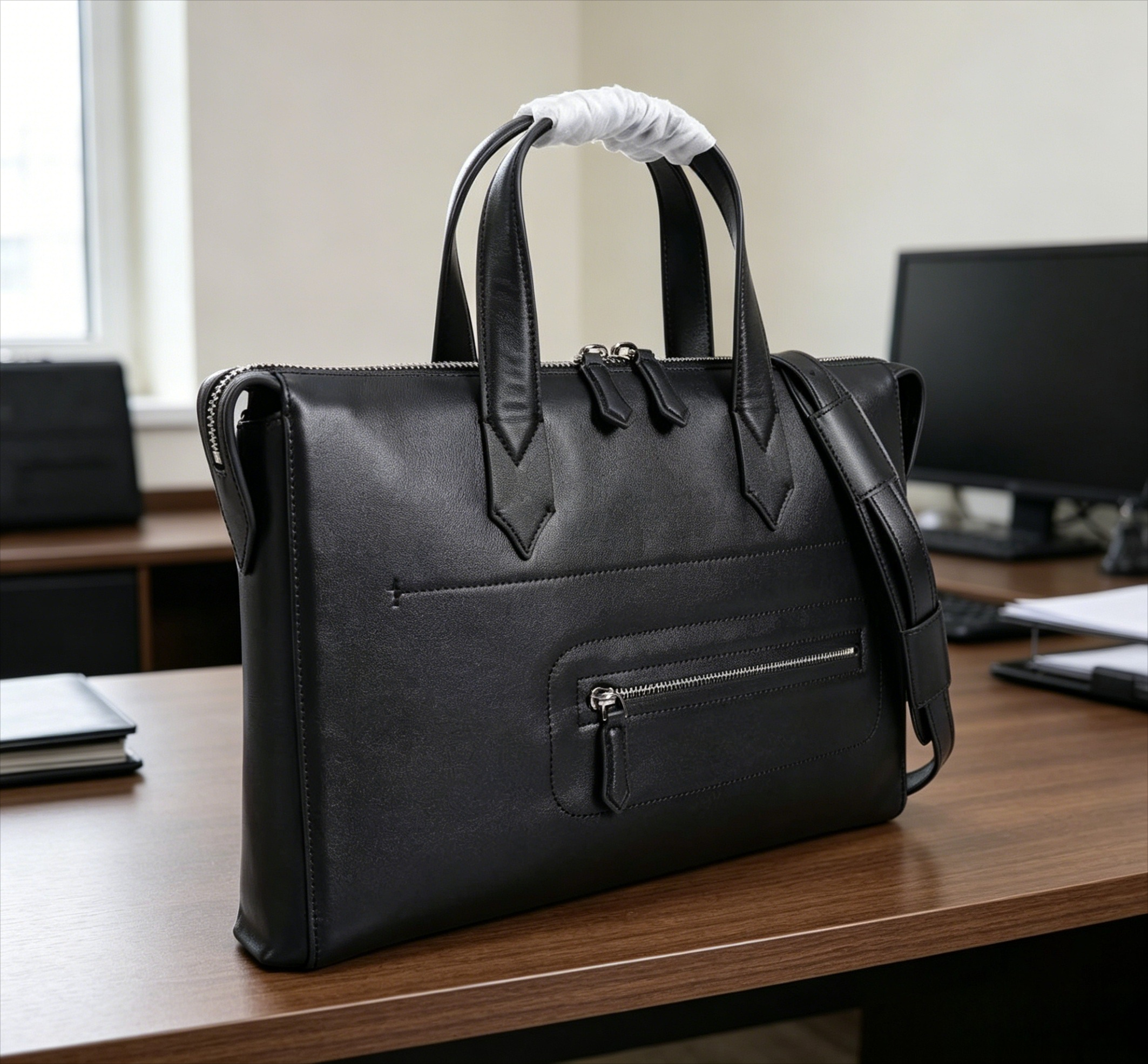 Classic Black Soft Leather Sli - Briefcase Leather Slim recension och pris