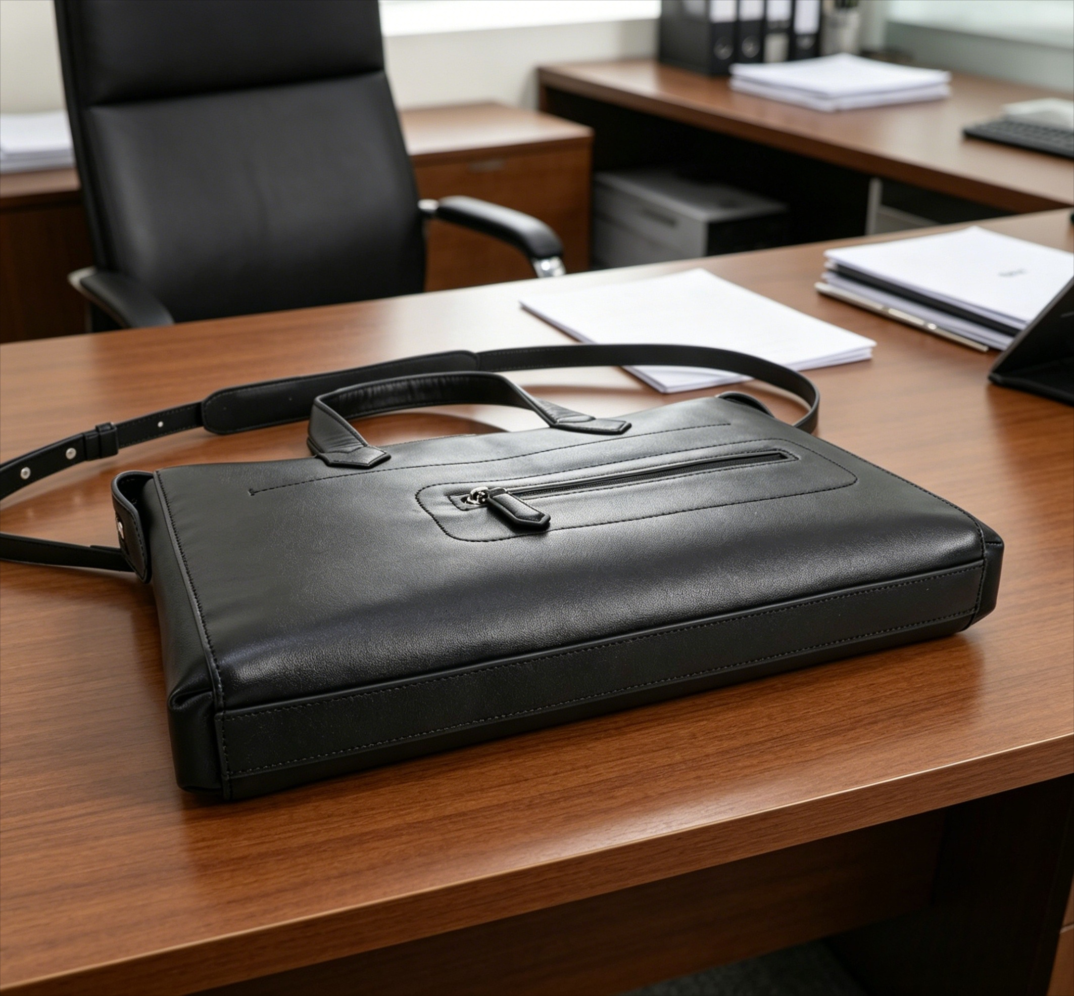 Classic Black Soft Leather Sli - Briefcase Leather Slim recension och pris